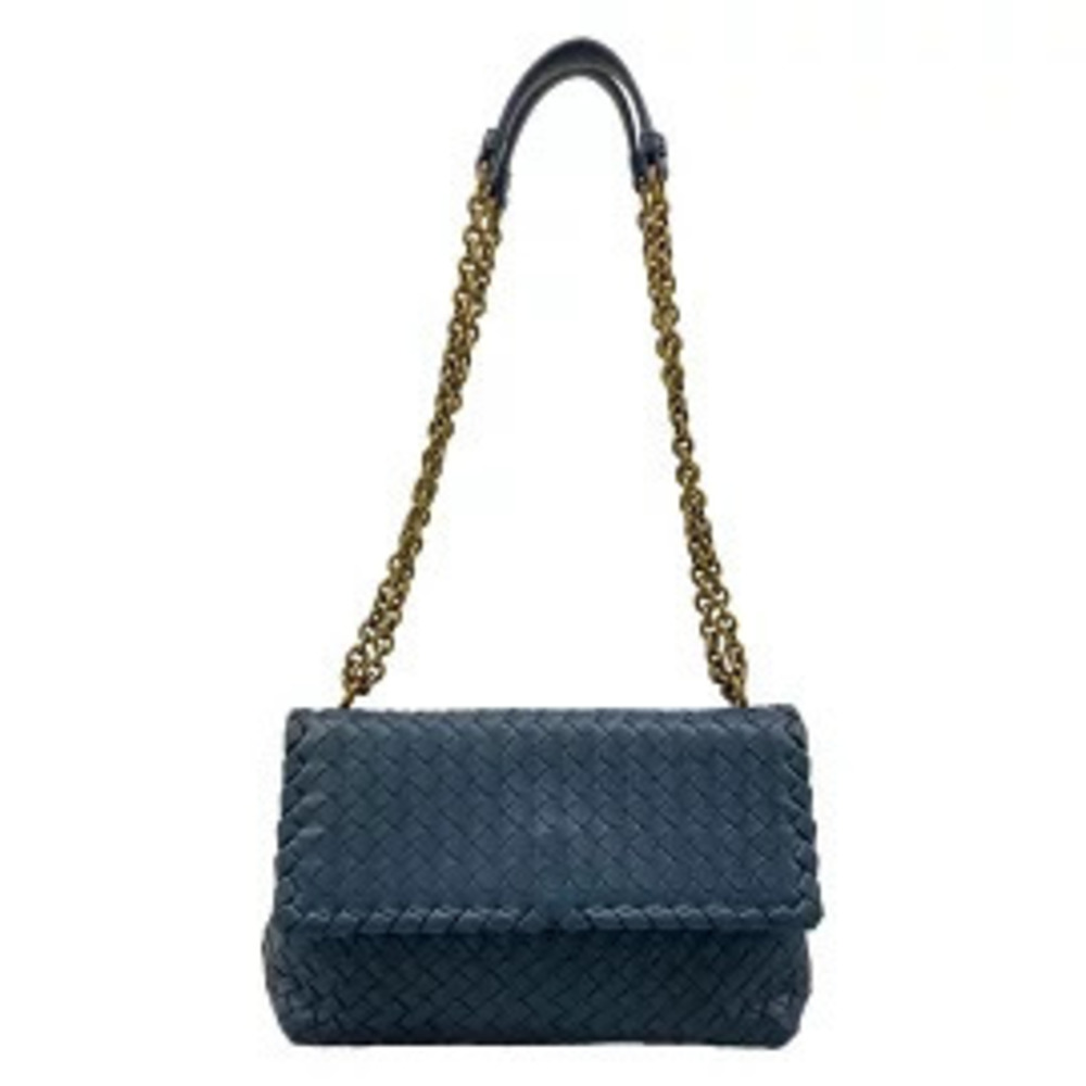 BOTTEGA VENETA Olympia Bag Shoulder Chain Navy Blue Leather